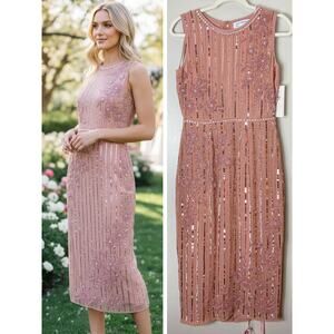 NWT MAC DUGGAL DRESS PINK WEDDING GUEST SEQUIN BEADED COQUETTE COCKTAIL PARTY